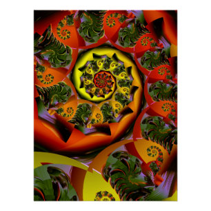 Póster Espiral Psicodélico Amarelo Laranja