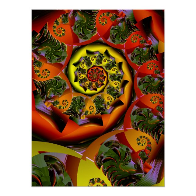 Póster Espiral Psicodélico Amarelo Laranja (Frente)