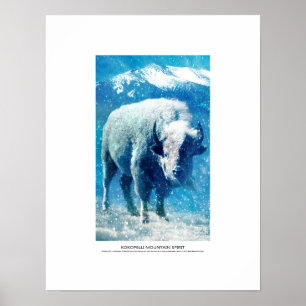 Póster Espírito da montanha de Kokopelli, búfalo branco
