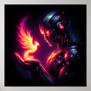 Poster Espírito de Fogo Fênix Robô Futurista Cibernético