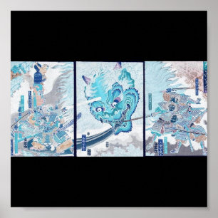 Póster Espírito de mau de luta Samurai por volta de 1860