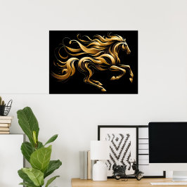 Poster Espírito Dourado – Cavalo Abstrato em Movimento