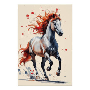Póster Espírito Fogo - Arte de Cavalo Majestoso em Aquare