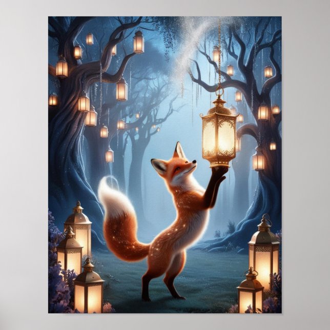 Poster Espírito Fox Lanterna Wall Art - Floresta Mística (Frente)