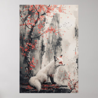 Poster Espírito Kitsune – Raposa Japonesa no Bosque em Fl