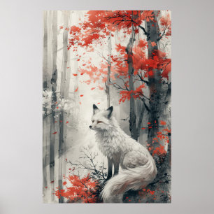 Poster Espírito Kitsune – Raposa Japonesa no Bosque Flori