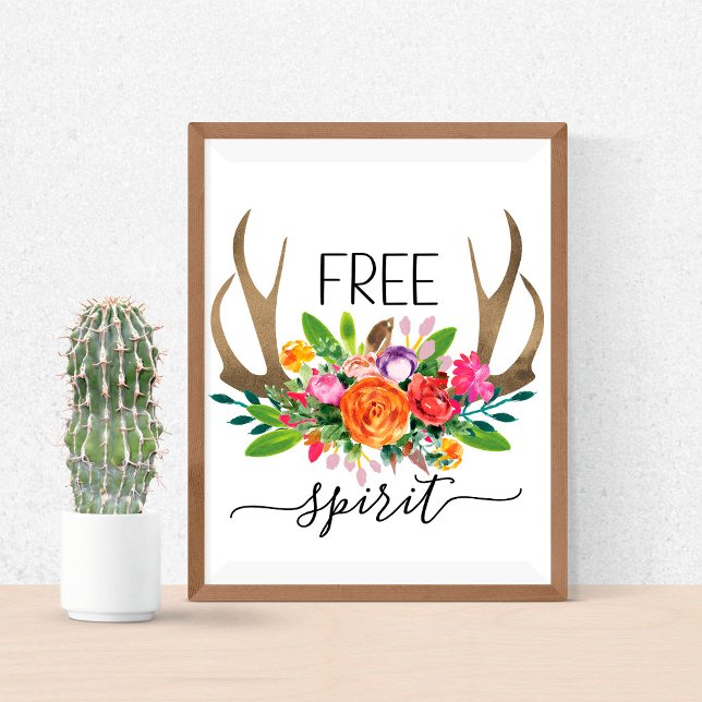 Poster Espírito Livre Moderno Boho Chic Flores Galhadas (Criador carregado)
