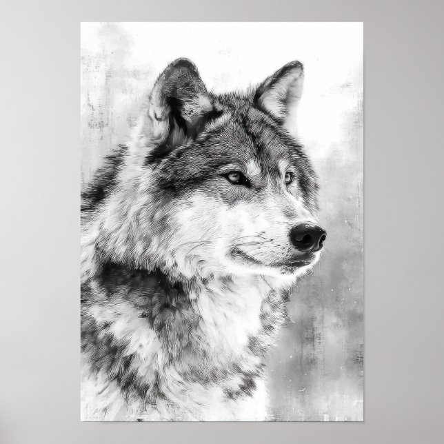 Poster Espírito Selvagem - Esboço de Arte Fina de Lobo Ci (Frente)