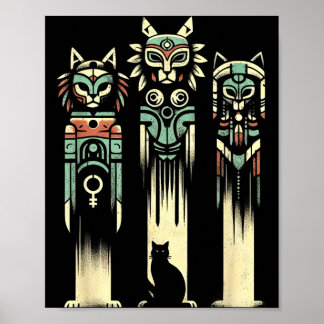 Poster Espíritos Totem de Gato - Vintage Halloween Gato A