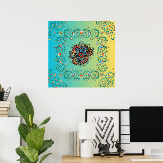 Poster Esplendor Infinito, Arte Floral Verde Mehndi