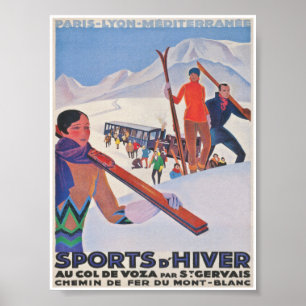 Poster Esporte D'Hiver na França Esqui Vintage dos Esport