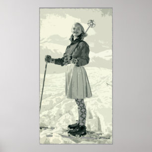POSTER ESPORTE RETRO DA MENINA DO ESQUI