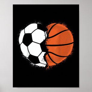 Poster Esportes de Coração Futebol Basquete Amante do Bol