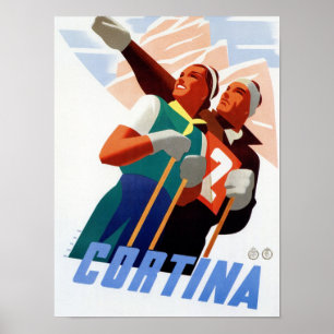 Póster Esportes de inverno de Cortina Vintage, Itália, vi