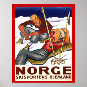 Poster Esportes de inverno do vintage, Noruega, esporte