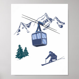 Poster Esportes de Inverno Esqui Cena de Neve Resort de E