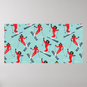 Poster Esportes de inverno sem costura. Jovem e bonita mu