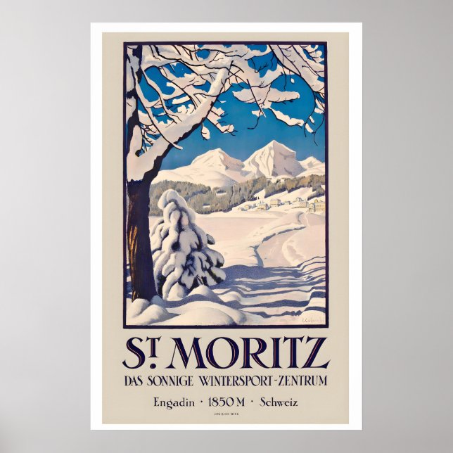 Poster Esportes de Inverno St. Moritz Engadin 1850m Zwitz (Frente)