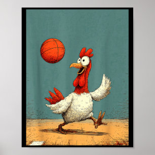 Poster Esportes engraçados de frango Fofo Fofo Basquete e