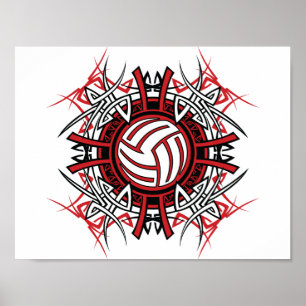 Póster Esportes Vermelhos e Negros de Voleibol Tribal