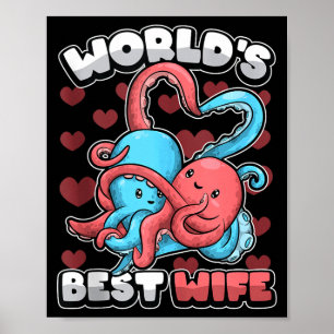 Poster Esposa do Mundo Polvo Kawaii Fofo Coração Casal Bo