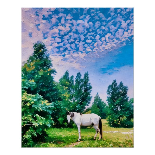 Póster Espuma de Cavalo Branco em Serene Verde (Frente)
