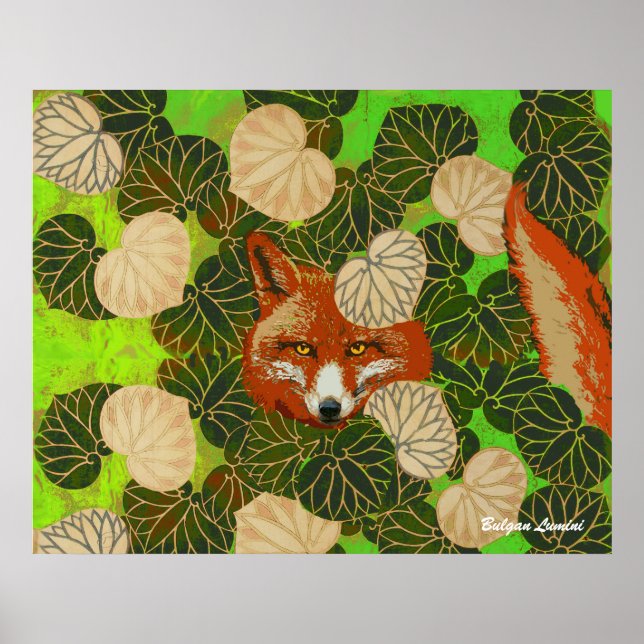 POSTER ESPUMA VERMELHA ENTRE FOLHAS VERDE E FOLIAGEM (Frente)