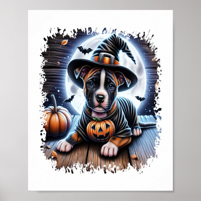 Poster Esquadra de Halloween do Cachorro Staffy (Frente)