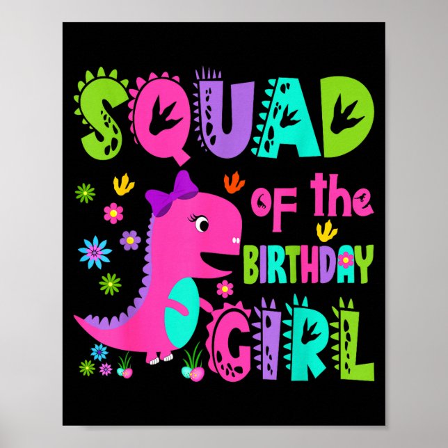 Poster Esquadrão da menina de aniversário saurus rex dino (Frente)