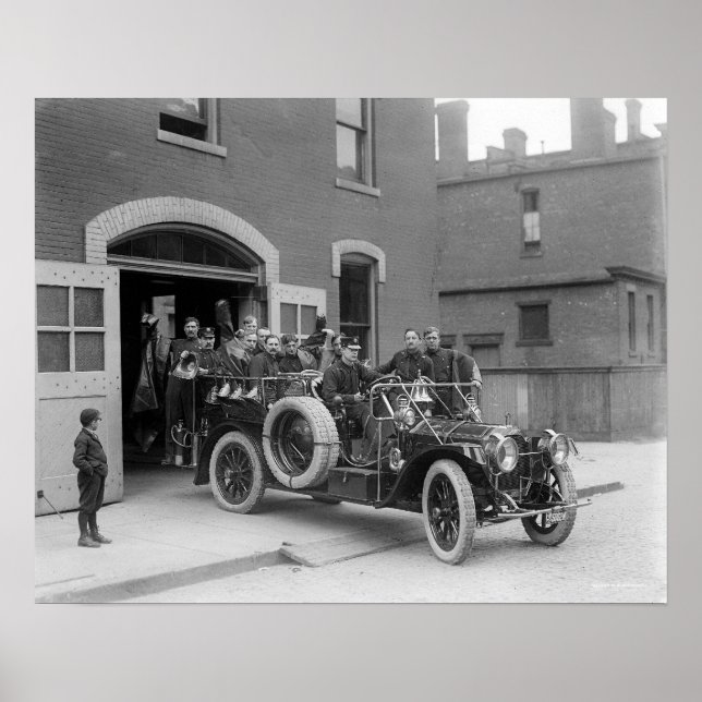 Póster Esquadrão de Incêndio Packard, 1911. Foto Antiga (Frente)