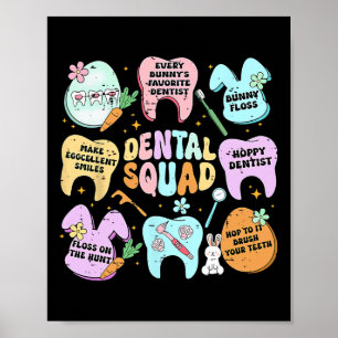Poster Esquadrão Dental Divertido Retro Coelho Dente Dia
