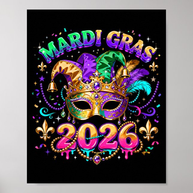 Poster Esquadrão do Carnaval 2026 Máscara de Contas Desig (Frente)
