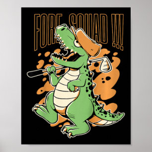 Poster Esquadrão Infantil T-rex Dinossauro Golfista Gráfi