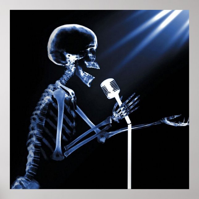 POSTER ESQUELETÃO DE VISÃO X-RAY CANTANDO NA MIC RETRO -  (Frente)