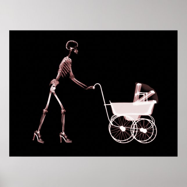 POSTER ESQUELETÃO X-RAY MULHER E CARRUAGEM DE BEBÊ - VERM (Frente)