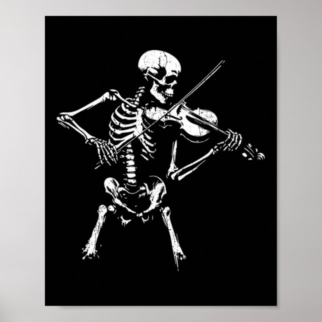 Poster Esqueleto Antigo Tocando Violino Rock de Halloween (Frente)