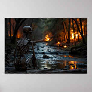 Poster Esqueleto assistindo um incêndio florestal no rio
