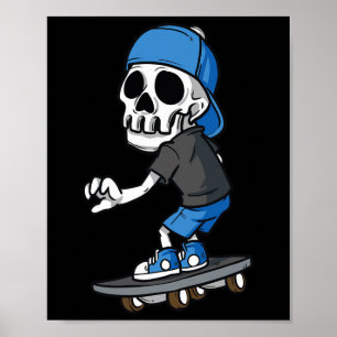 Poster Esqueleto Assustador Skate Patinação Patinador Cav