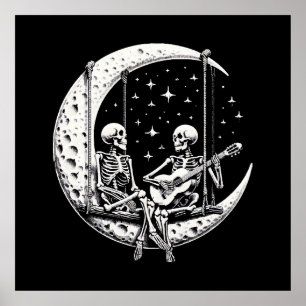 Poster Esqueleto Casal Guitarrra Lua
