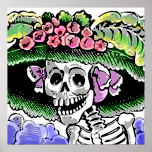 Poster Esqueleto com o chapéu engraçado com flor
