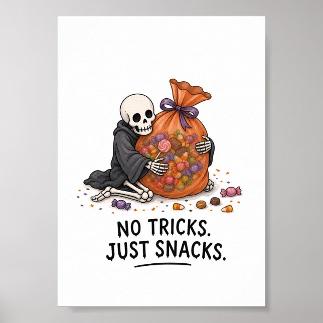 Poster Esqueleto com Saco de Doces Ilustração Divertida d (Frente)