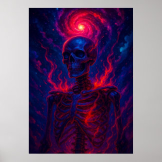 Poster Esqueleto Cósmico com Fantasia Fiery Energy Galaxy
