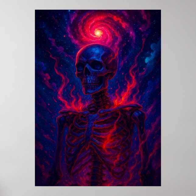 Poster Esqueleto Cósmico com Fantasia Fiery Energy Galaxy (Frente)