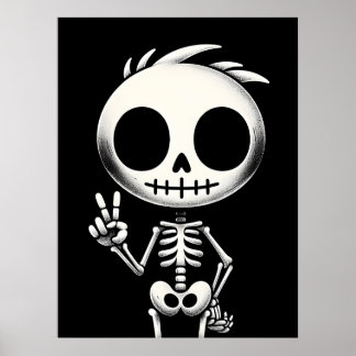 Poster Esqueleto Cute Spooky, Arte Halloween