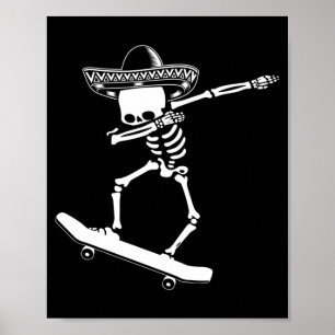 Poster Esqueleto Dabbing Skateboard Dia De Los Muertos