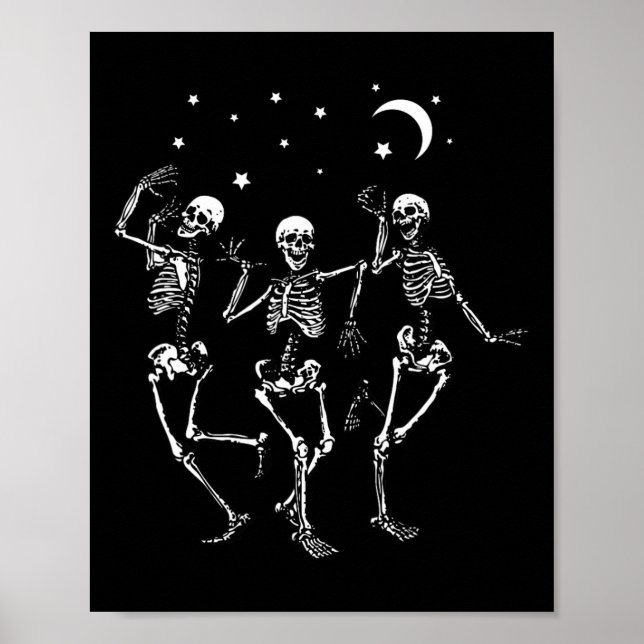 Poster Esqueleto Dançando Sob a Lua Divertido Feliz Dia d (Frente)