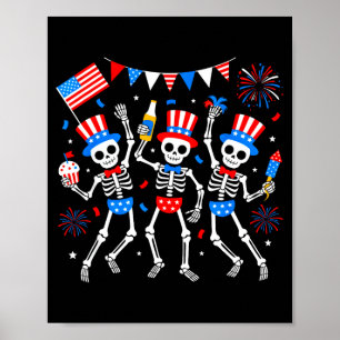 Poster Esqueleto dançante 4 de julho merica EUA americano