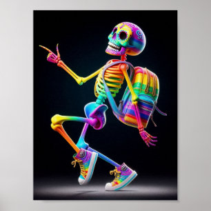 Poster Esqueleto dançante em cores arco-íris
