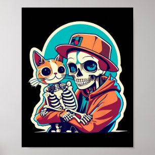 Poster Esqueleto De Anime Segurando Uma Camisa De Gato No