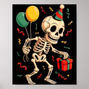 Poster Esqueleto de Aniversário Divertido Feliz Halloween